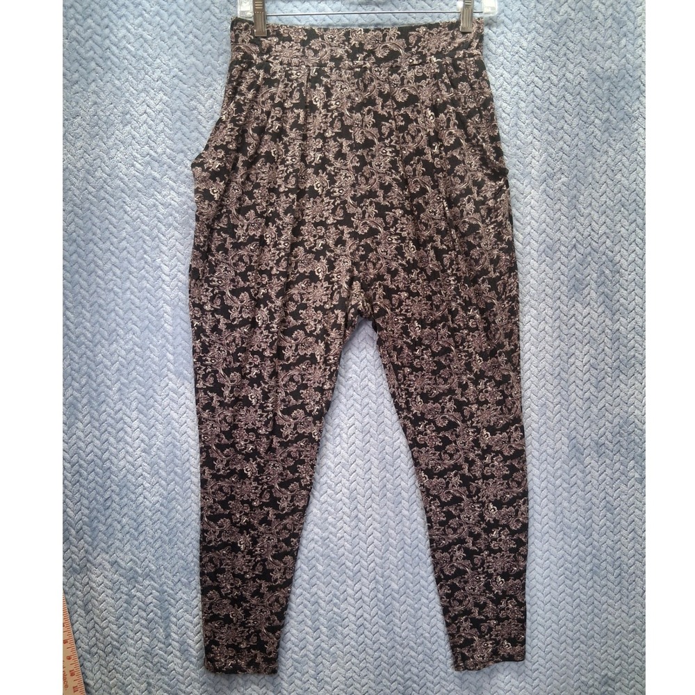 Abercrombie & Fitch Paisley Tapered Joggers Black Cream Size M Relaxed Fit